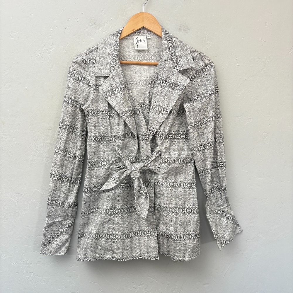 Finley Front Tie Jacket Women Size Small White Black Long Sleeve